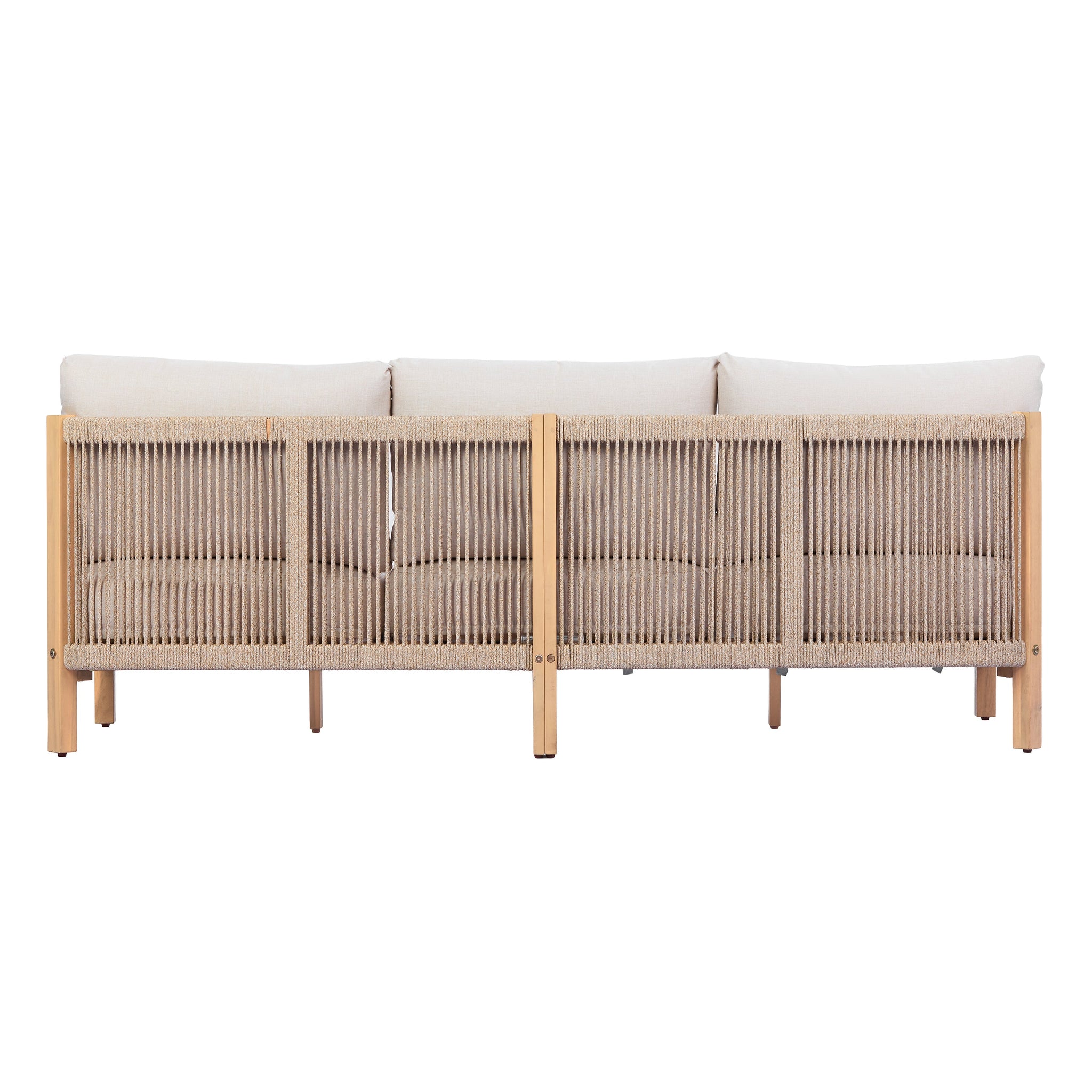 73.23" Outdoor Acacia Wood Frame Rope-Braided Backrest Three-Seater Sofa by HouseOfZazla