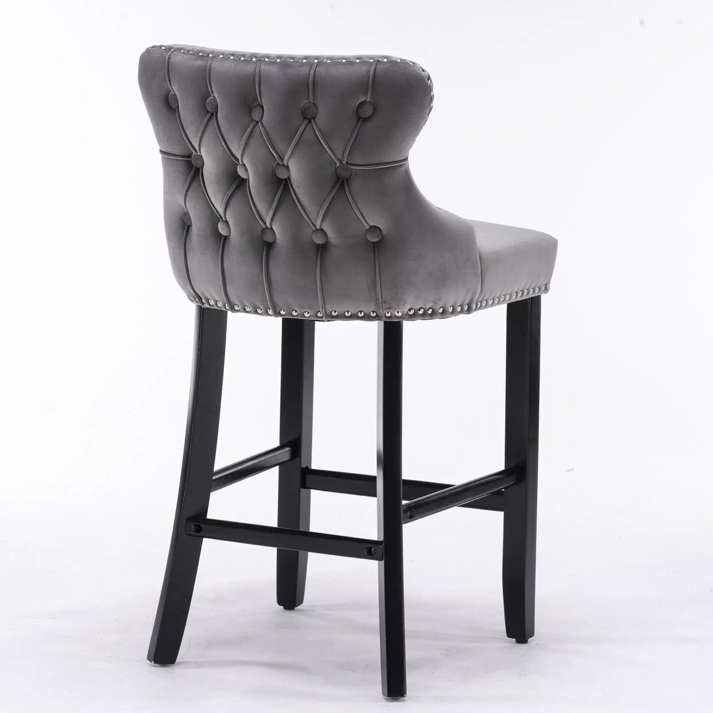 Contemporary Upholstered Wing-Back Barstools With Button Tufted Decoration And Wooden Legs, And Nailhead Trim, Leisure Style Bar Chairs, Bar Stools (Set of 2) by Unique Piece Furniture