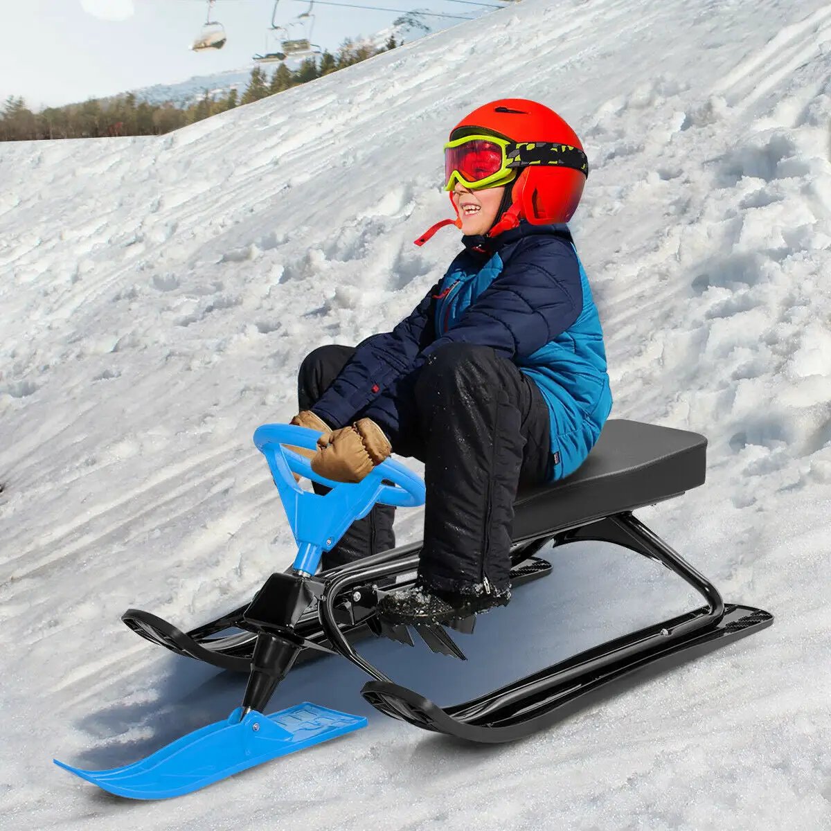 Kids Snow Sand Grass Sled w/ Steering Wheel and Brakes, photo 2 of 16