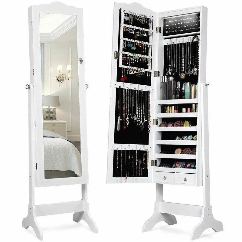 14 LED Jewelry Armoire Cabinet with Full Length Mirror and 4 Tilting Angles by DirectDeals
