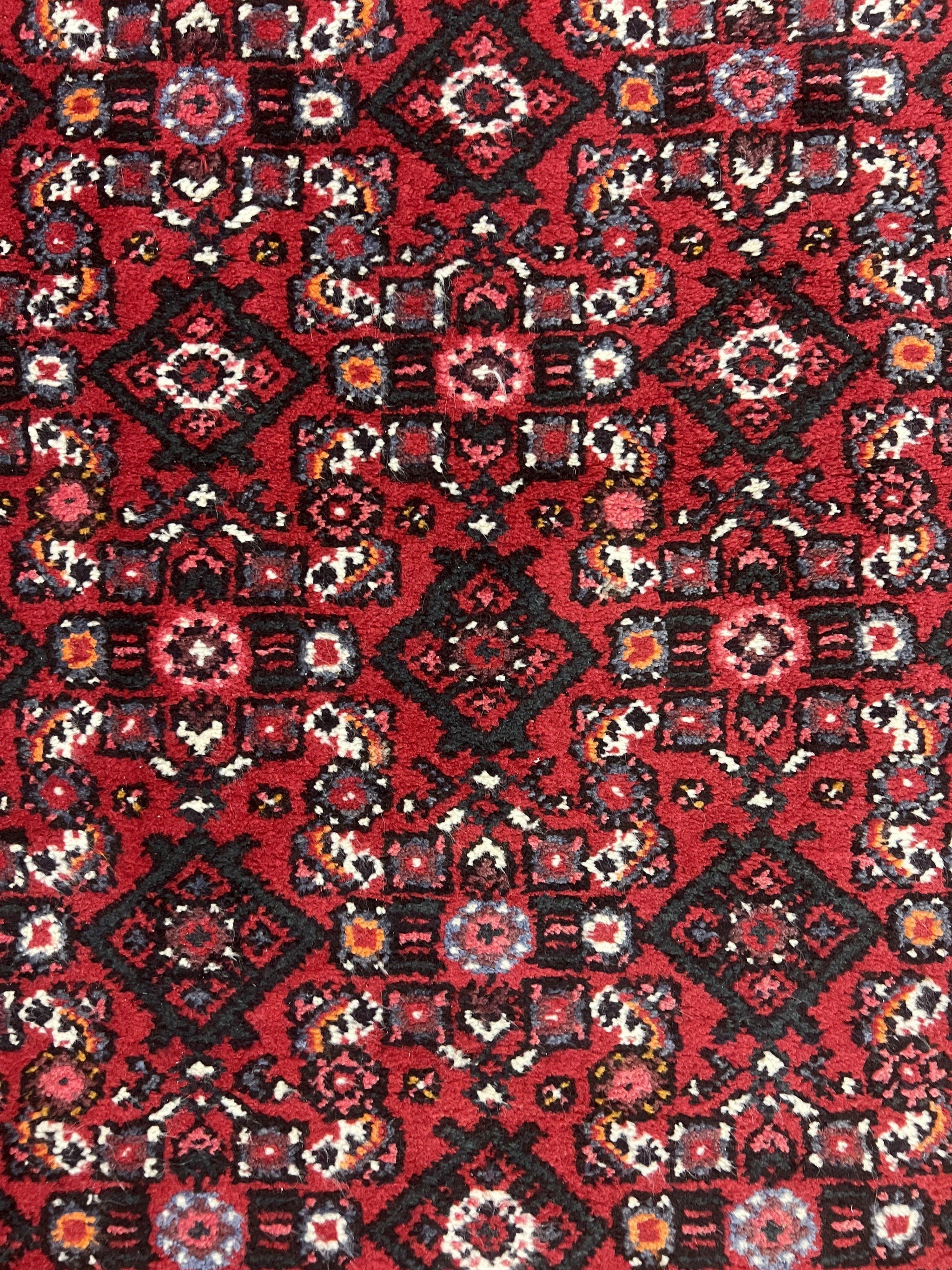 Persian Runner Rug 3 x 16, Wool Handmade Long Antique Hamadan Oriental Rug for Hallway, Red Tribal Rug, Allover Pattern, 3x16 Runner Rug by Jewel Rugs
