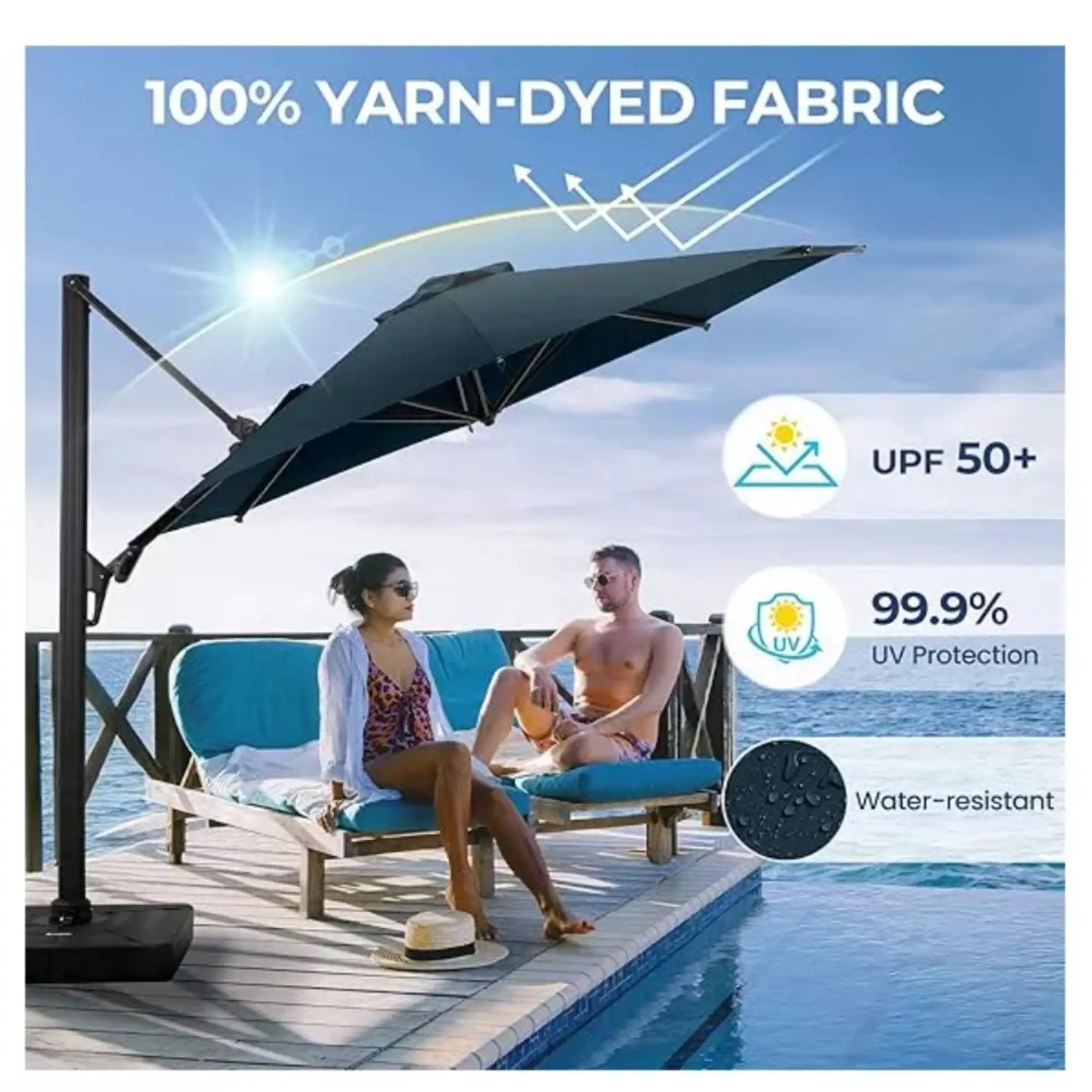 Round Cantilever Patio Umbrella With 360 Rotation & Infinite Tilt Adjustment by HouseOfZazla