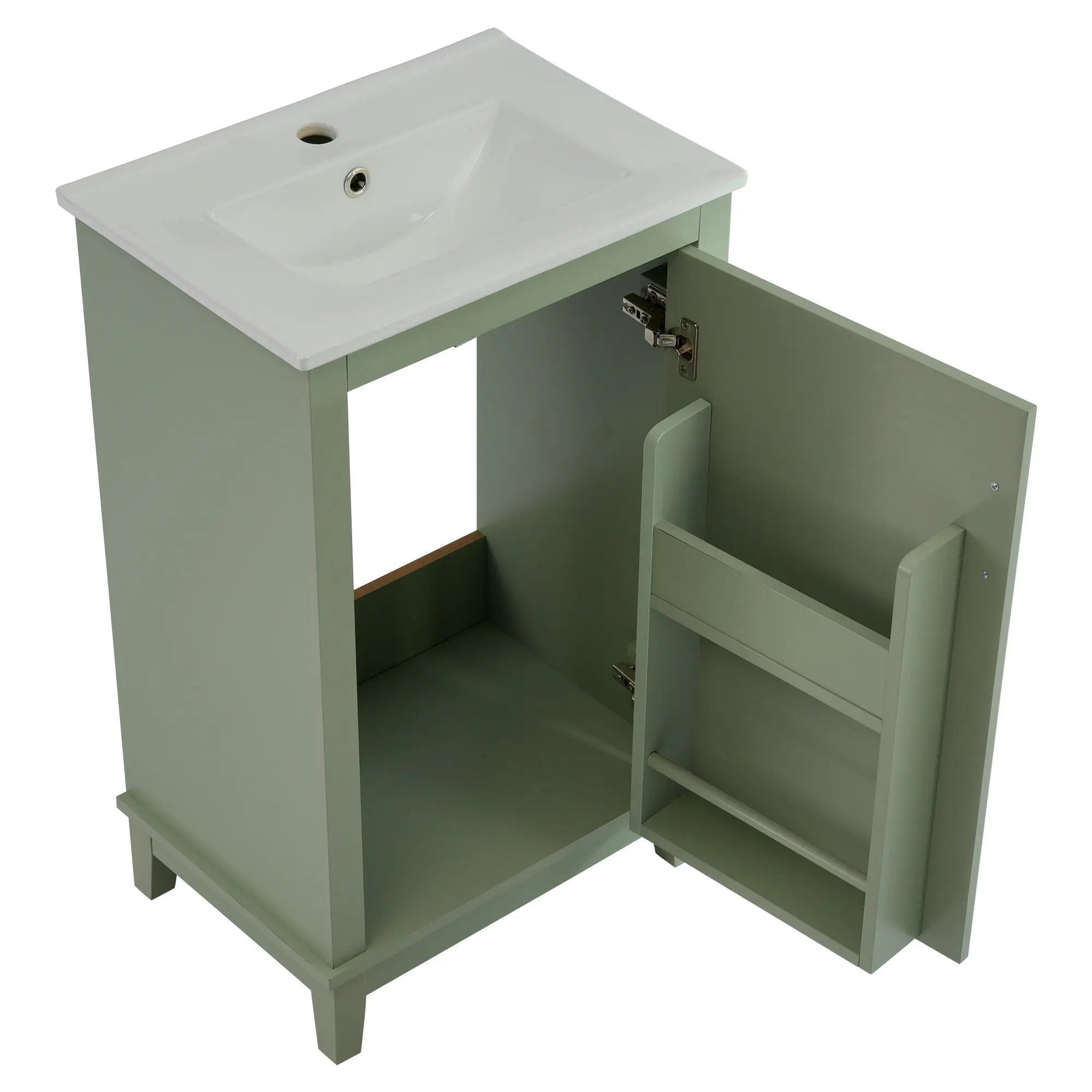 Modern Small Bathroom Vanity Cabinet With Ceramic Basin, Ample Storage, 1 Soft Close Door by HouseOfZazla