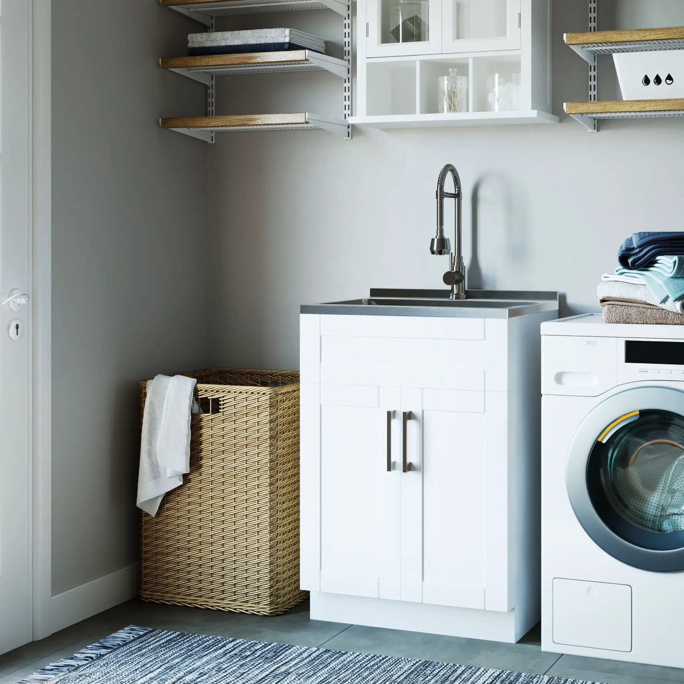 Hennessy - Deluxe Laundry Cabinet With Faucet And Stainless Steel Sink by HouseOfZazla