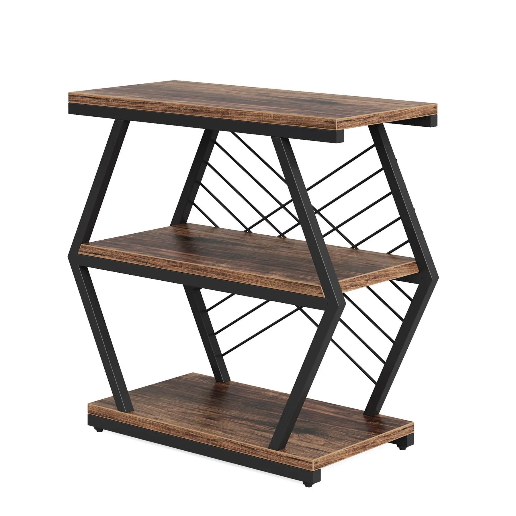 3 Tier End Table Frame With Geometric Design For Living Bedroom - Rustic Brown by HouseOfZazla