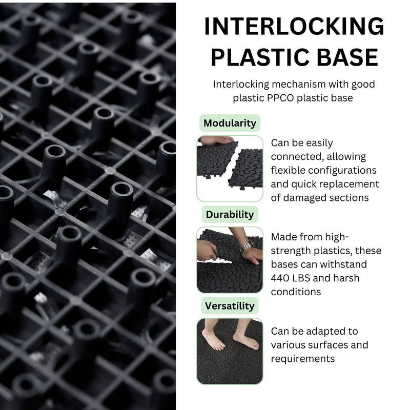 Interlocking Deck Tiles Plastic Waterproof Outdoor All Weather Anti-Slip Bathroom Shower Balcony Porch Strong Weight Capacity Upto 440 Lbs, Pebble Stone Pattern by HouseOfZazla