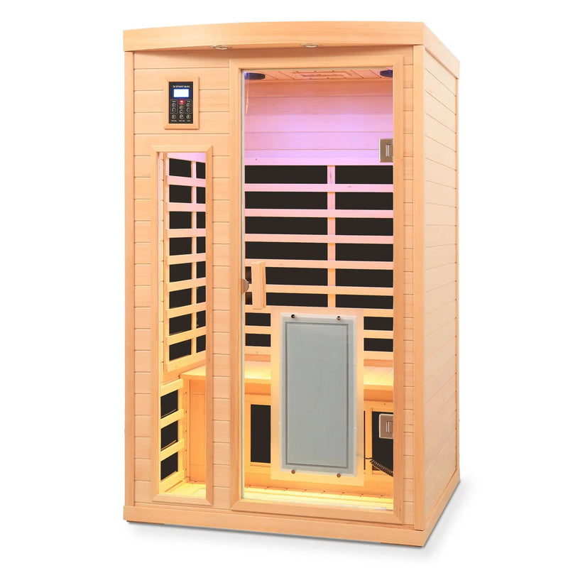 Low Emf Front Door With Heating Panel 2 Person Hemlock Far Infrared Indoor Suana Room - Natural by HouseOfZazla
