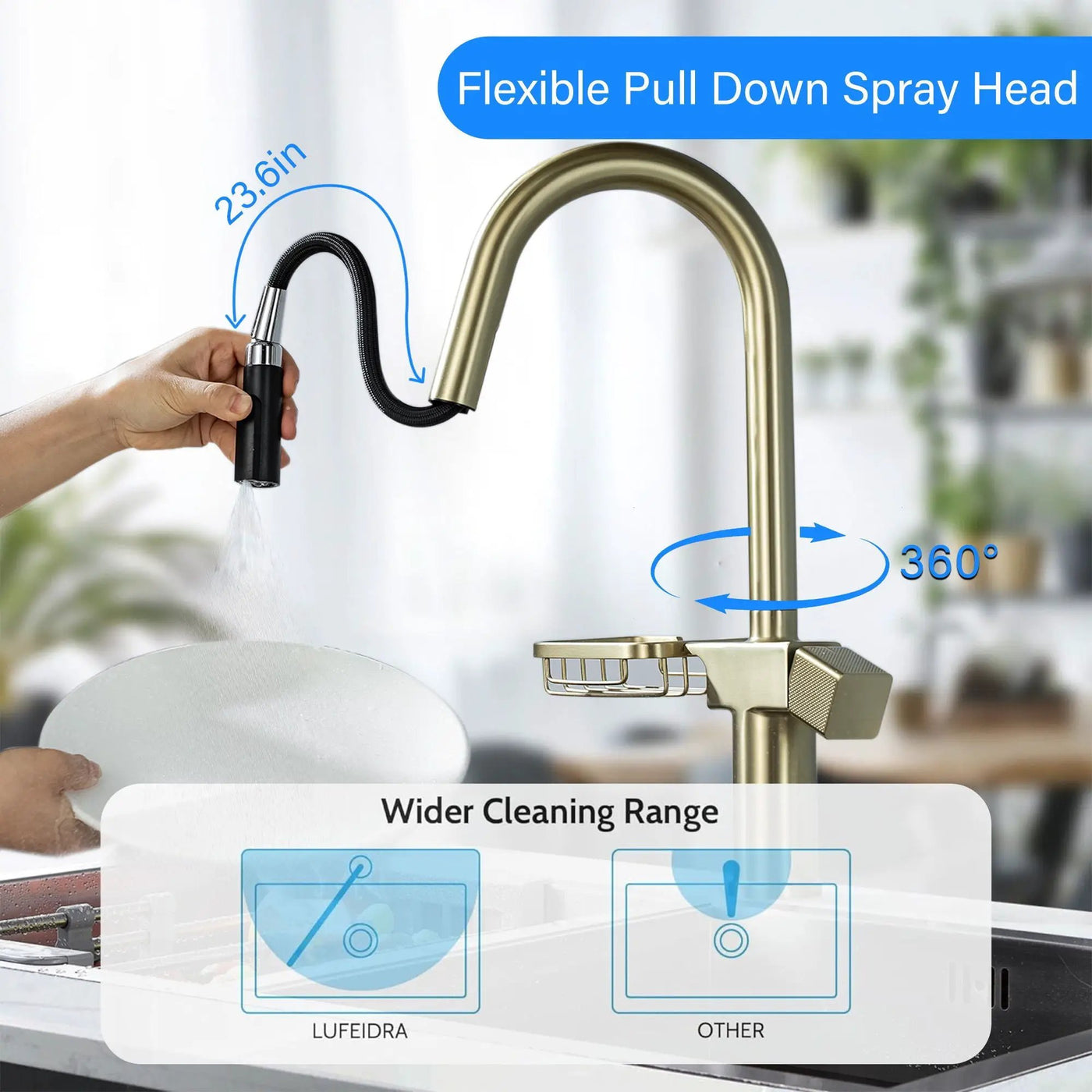 Cincosky - High Arc Pull Down Kitchen Faucet, Single Hole by HouseOfZazla