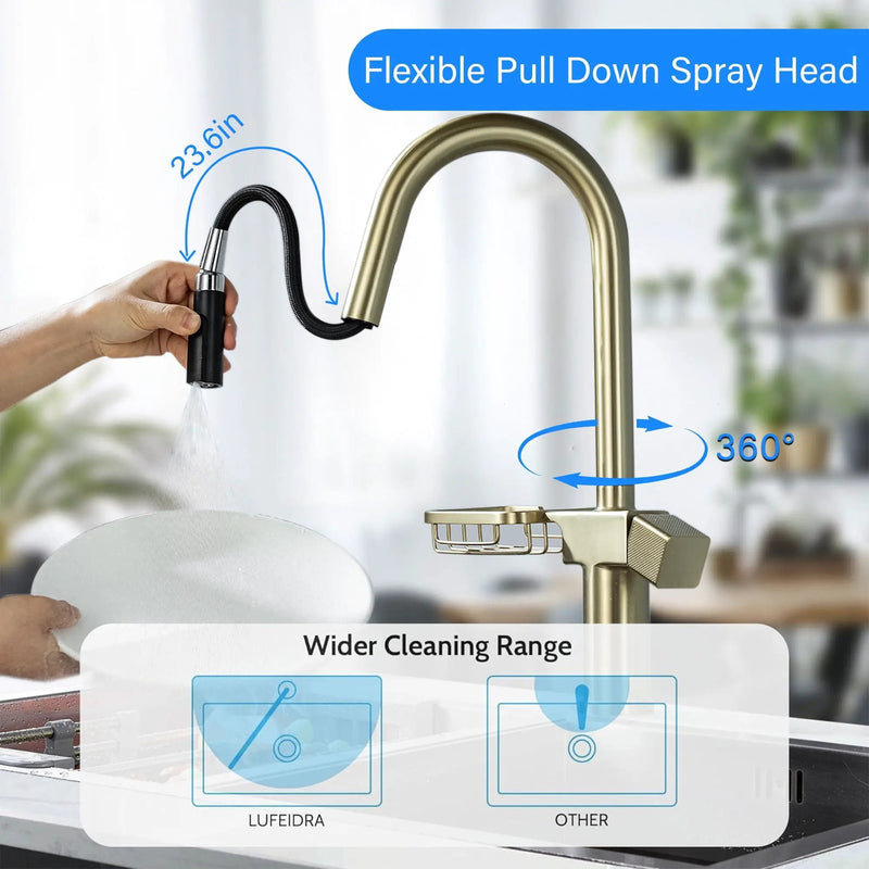 Cincosky - High Arc Pull Down Kitchen Faucet, Single Hole by HouseOfZazla