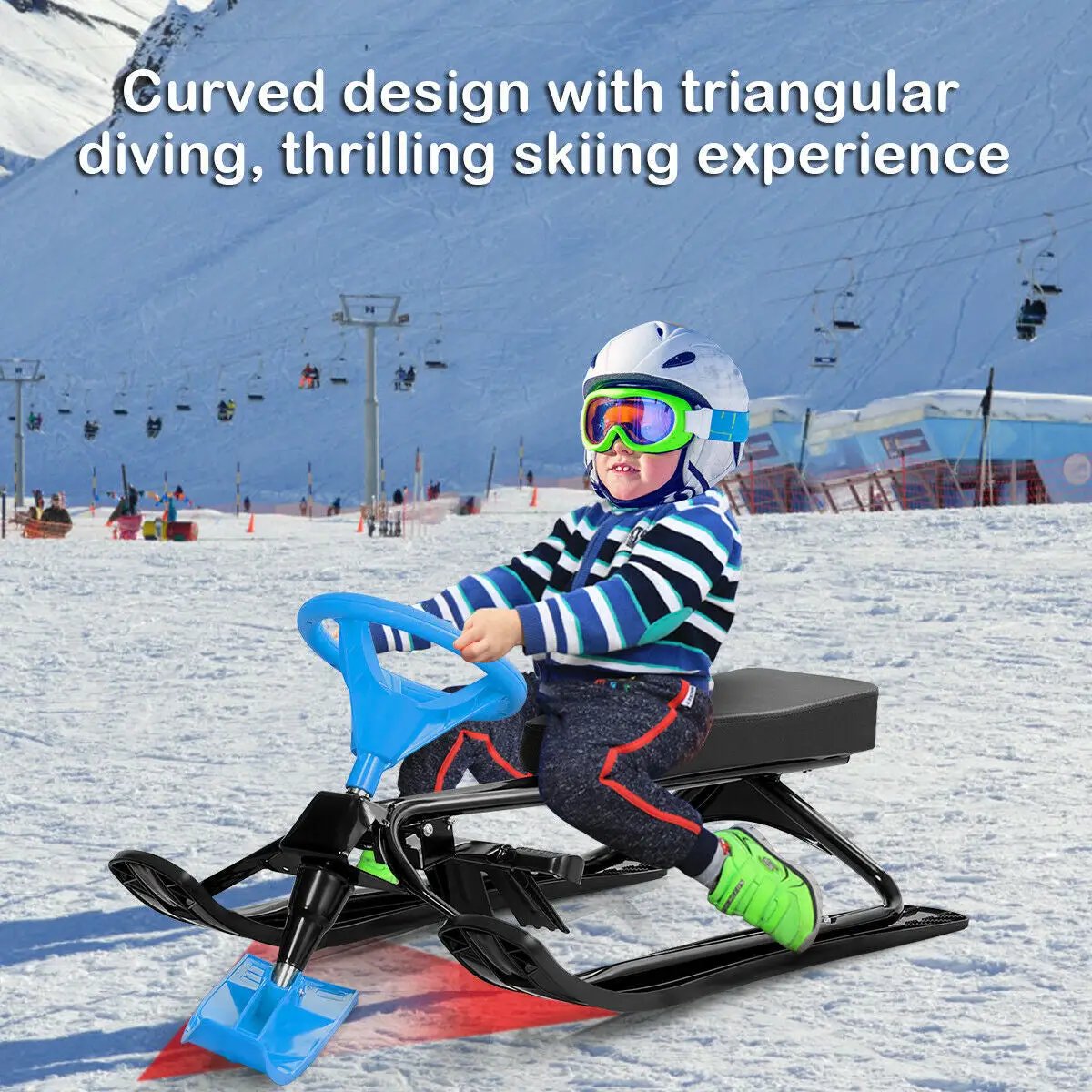Kids Snow Sand Grass Sled w/ Steering Wheel and Brakes by DirectDeals