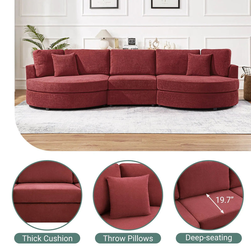 Modern 3 Seater Upholstered Sofa With Curved Design by HouseOfZazla