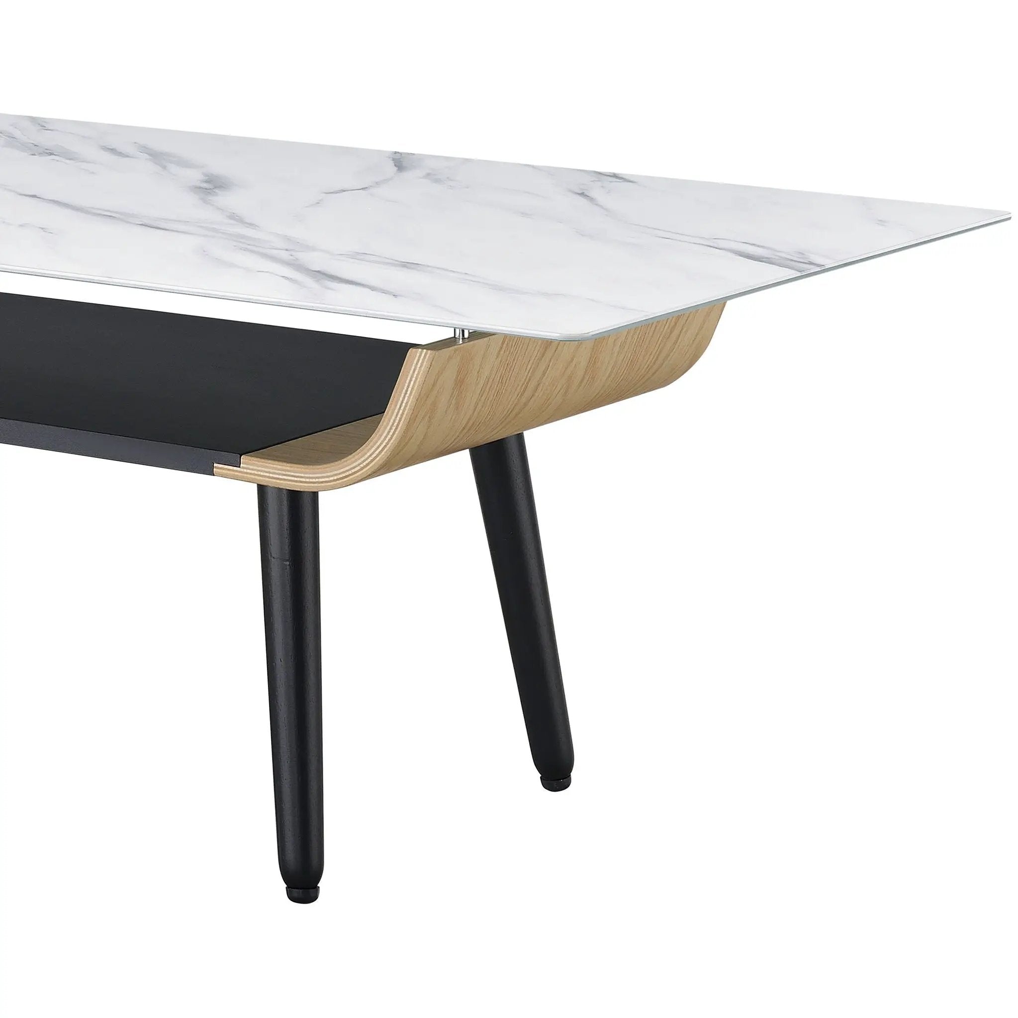 Landon - Coffee Table With Glass Marble Texture Top And Bent Wood Design by Unique Piece Furniture