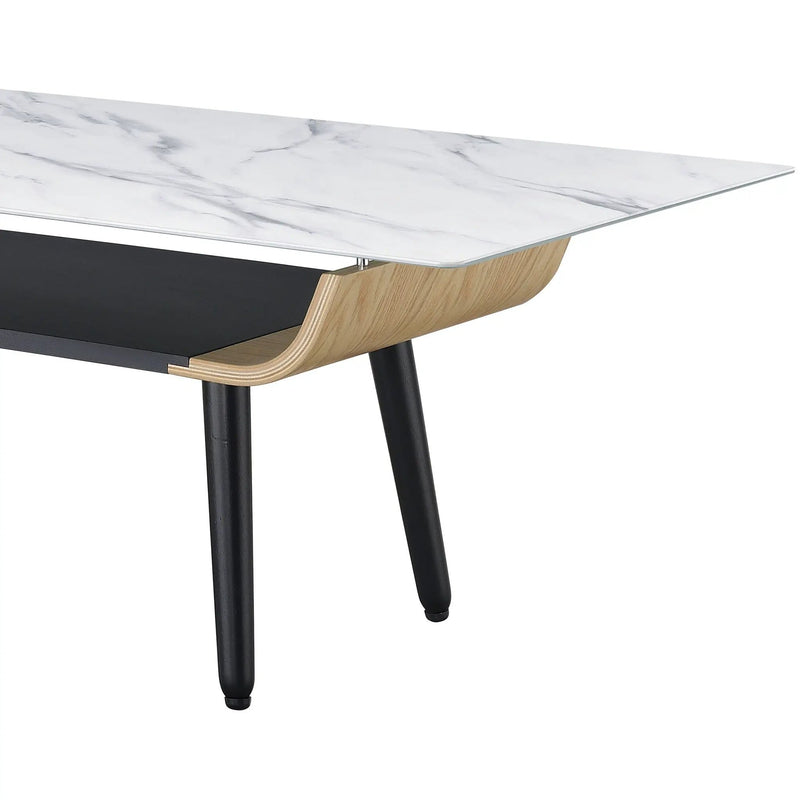 Landon - Coffee Table With Glass Marble Texture Top And Bent Wood Design by Unique Piece Furniture