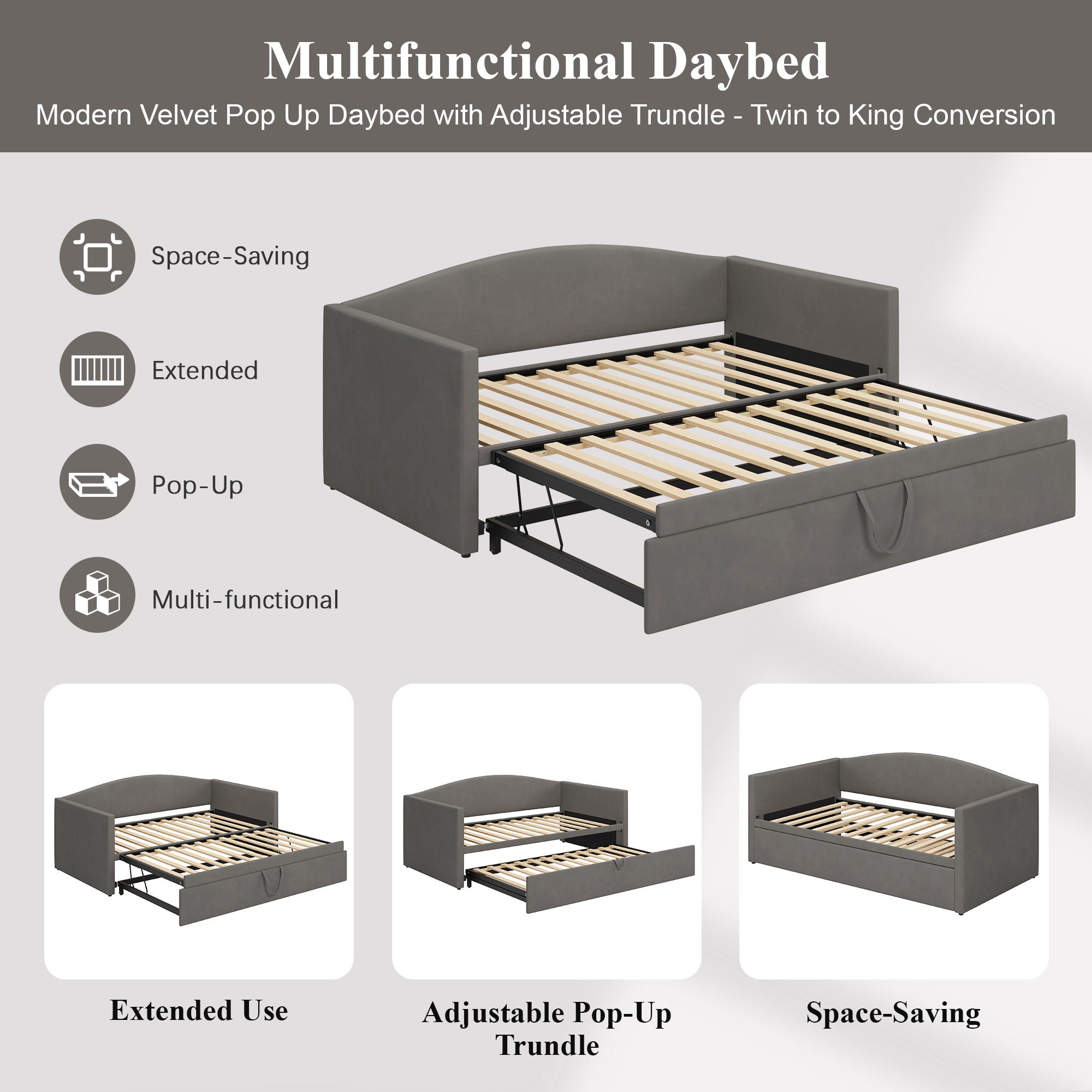 Daybed With Pop Up Trundle, Upholstered Sofa Bed by HouseOfZazla