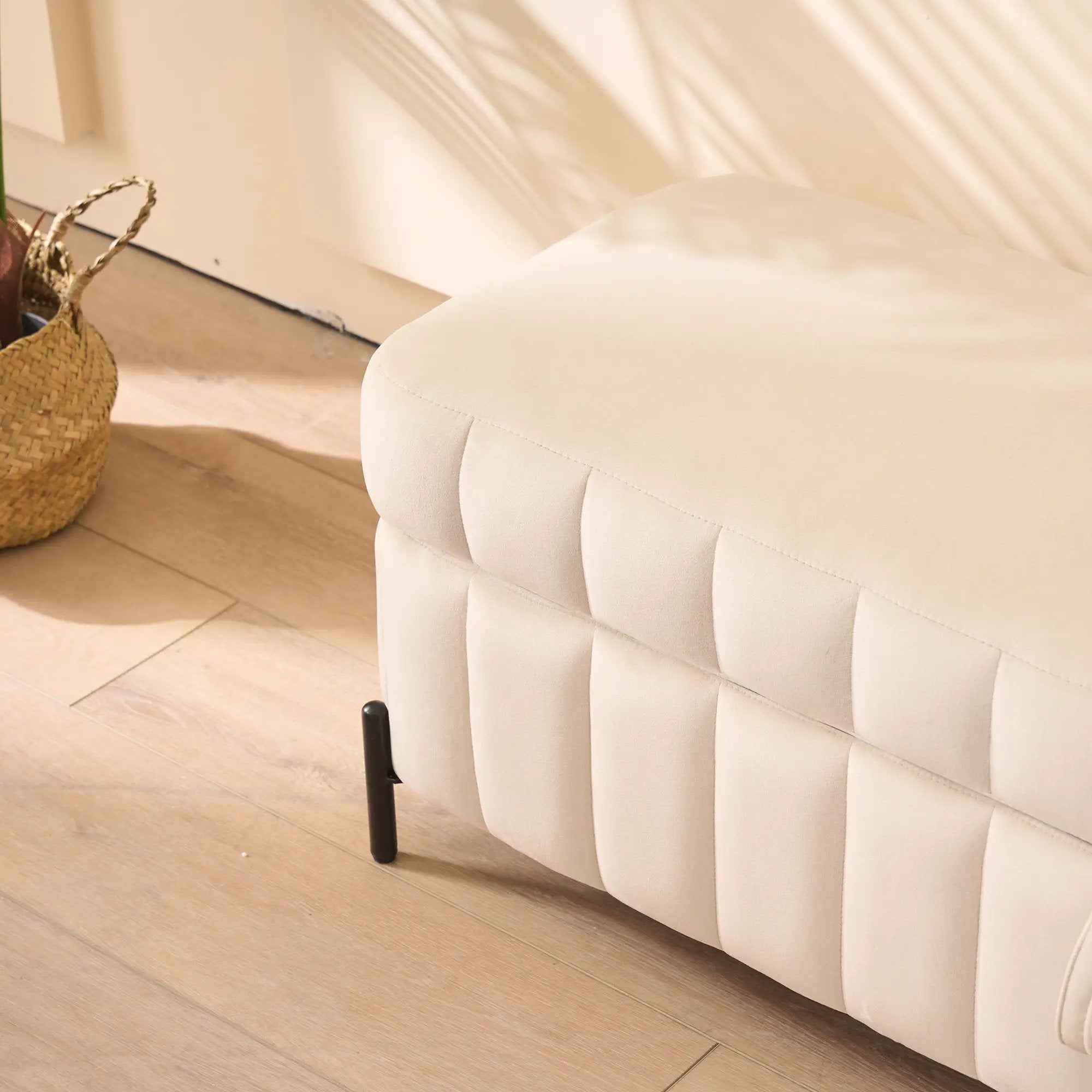 Wide Upholstered Storage Soft Bench Ottoman With Metal Legs by Unique Piece Furniture