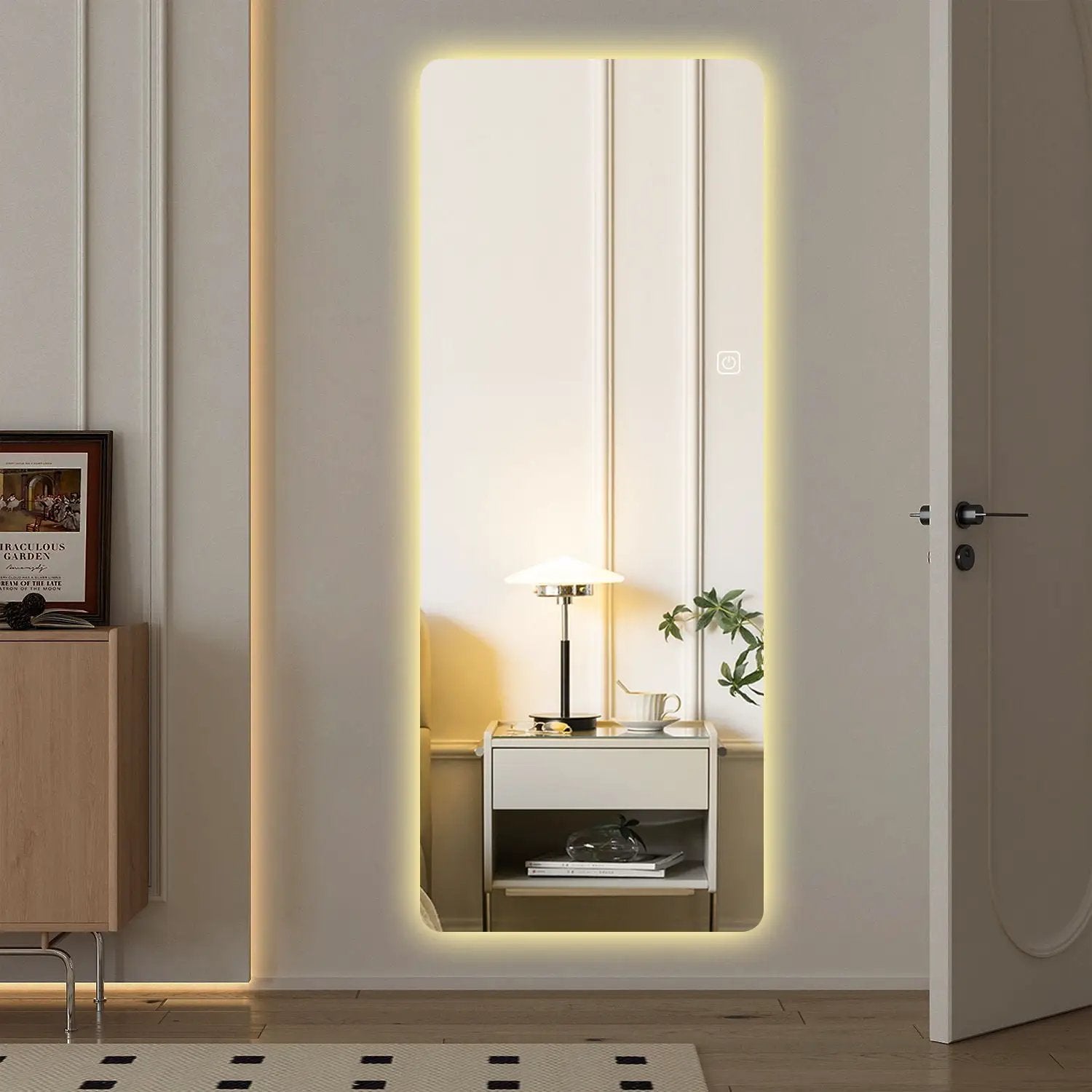 Wall Mounted Full Body Mirror With Dimming Lights Glass - Silver by Unique Piece Furniture