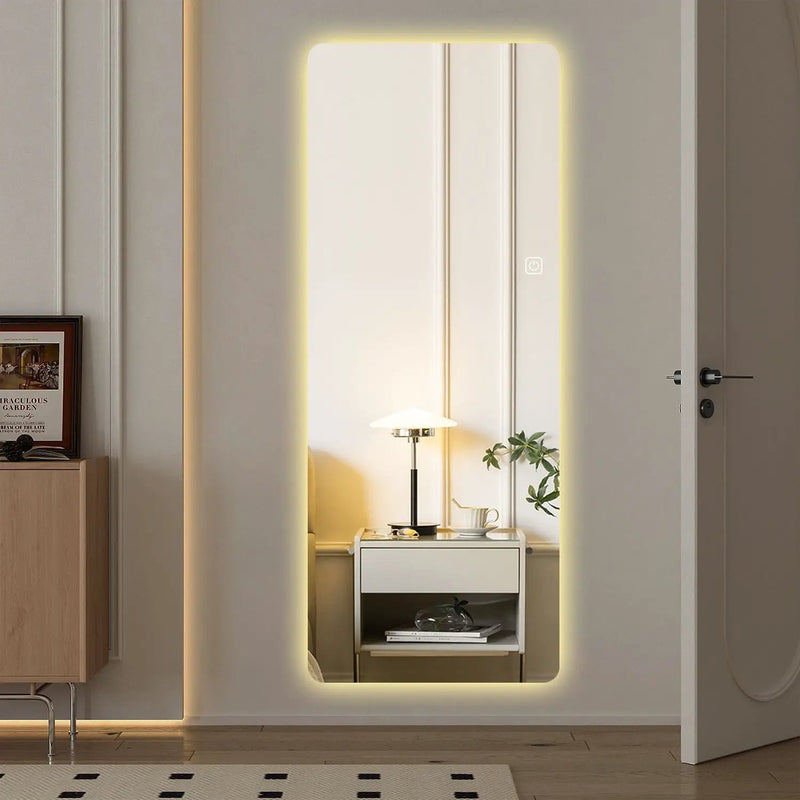 Wall Mounted Full Body Mirror With Dimming Lights Glass - Silver by Unique Piece Furniture