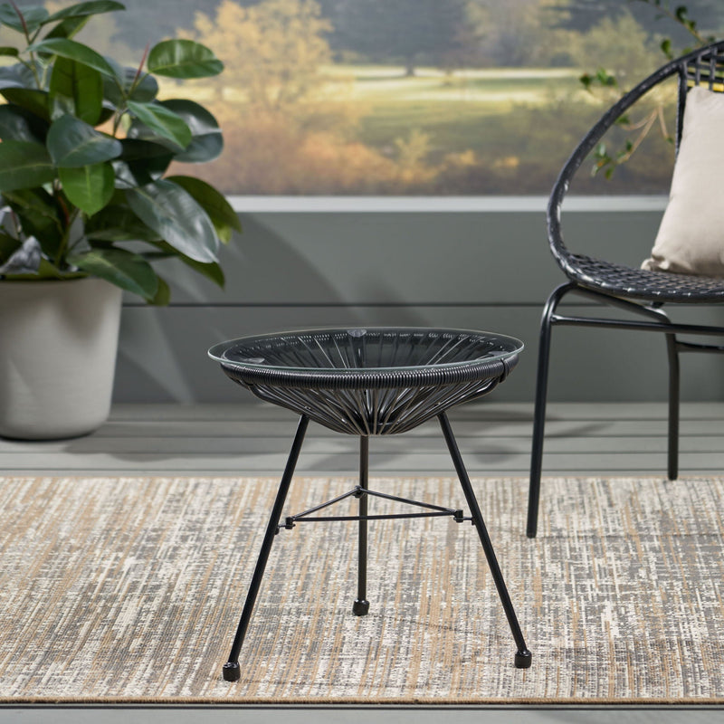 Nusa Modern Rattan Side Table With Tempered Glass Top by HouseOfZazla