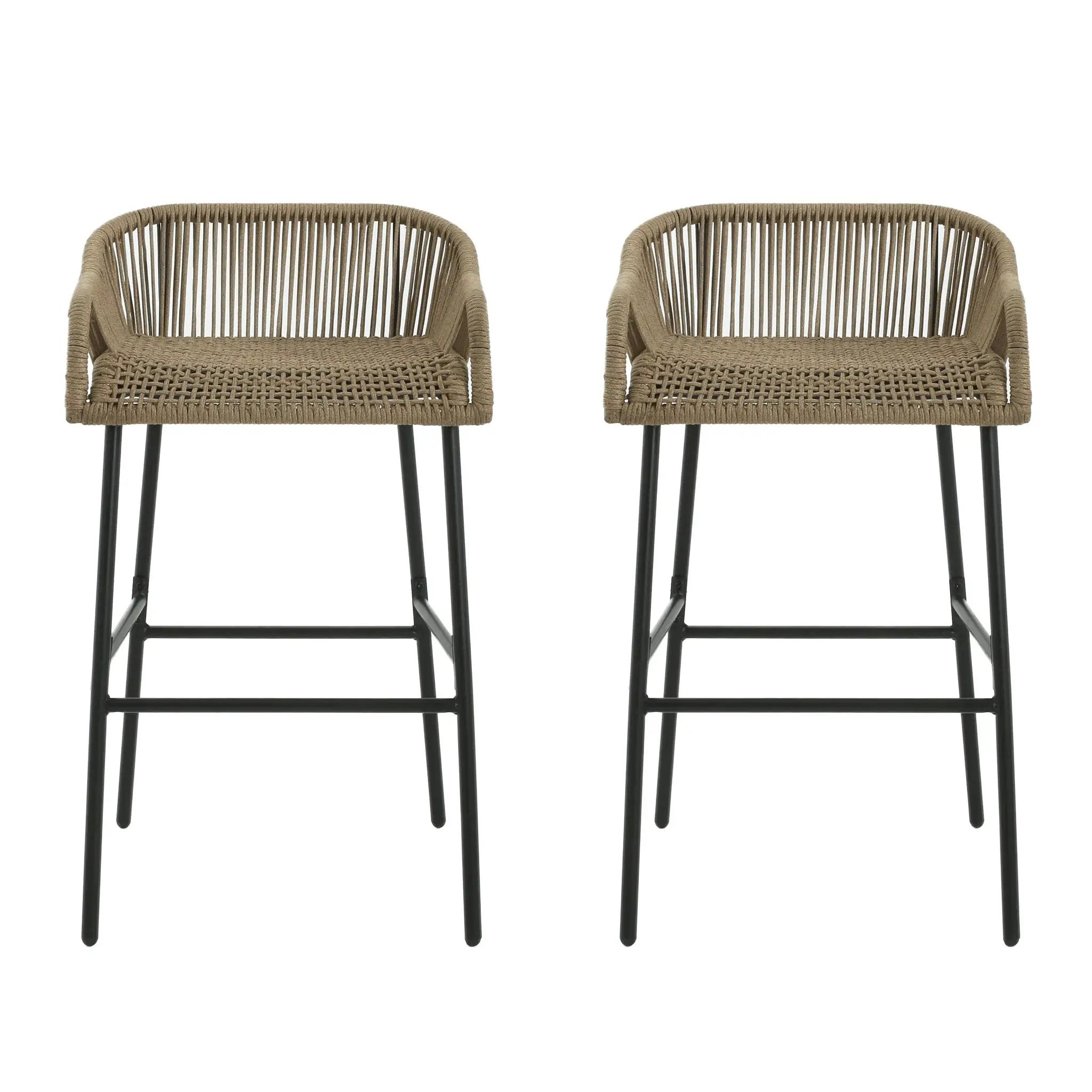 La Push Outdoor Rope Barstool (Set of 2) - Black / Brown by HouseOfZazla