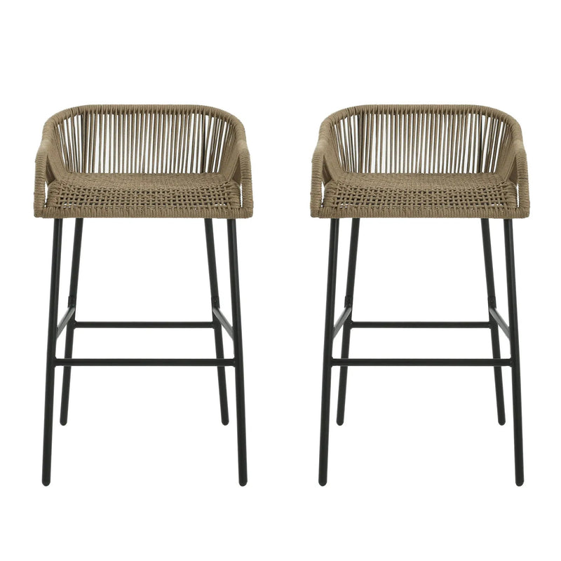 La Push Outdoor Rope Barstool (Set of 2) - Black / Brown by HouseOfZazla
