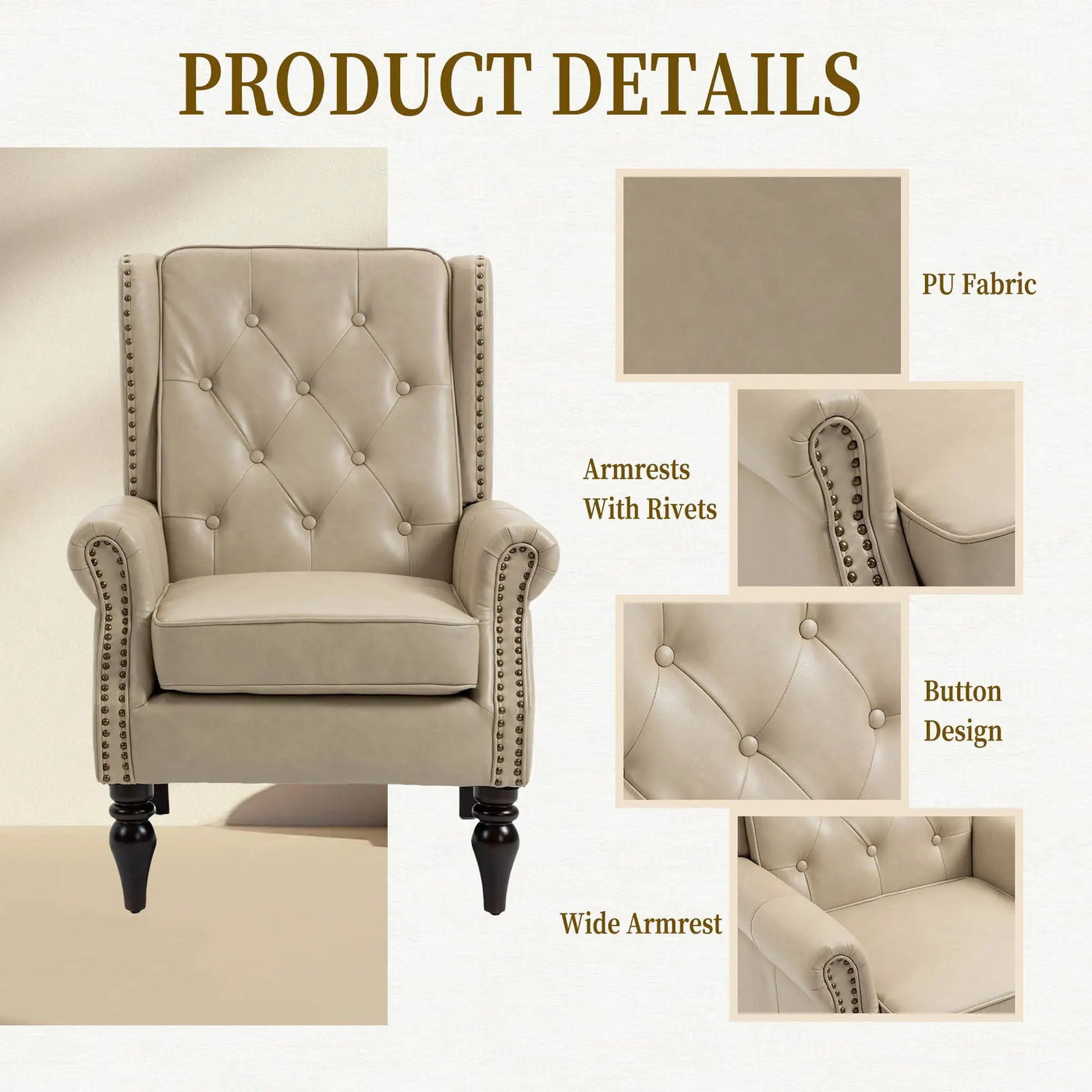 Modern Accent Armchair With Sturdy Wood Legs by Unique Piece Furniture