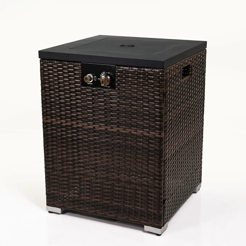 Propane Gas Square Fire Pit, Tile Tabletop With Beautiful Wicker Base For Outside by HouseOfZazla