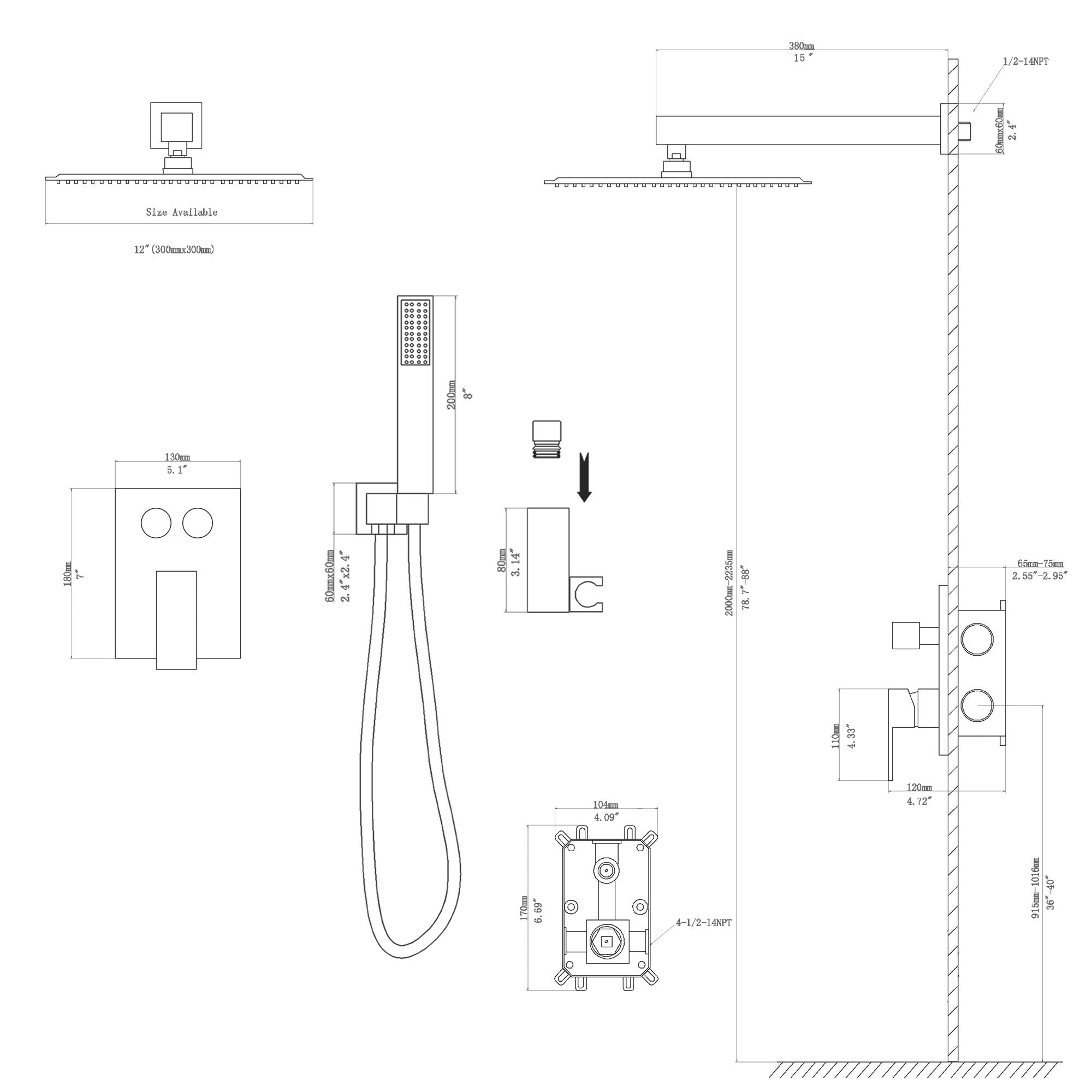 Dual Shower Head System With Square Rain Shower And Rough In Valve by HouseOfZazla
