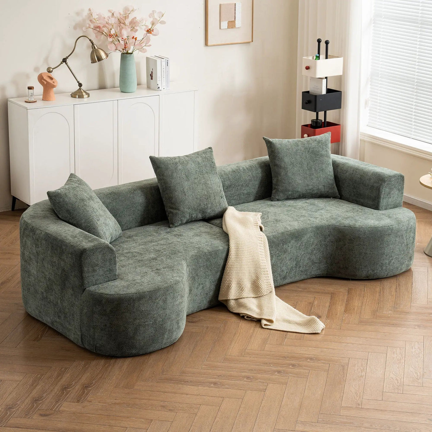 Modern Style Ultra Smooth Curved Sofa With 3 Pillows by Unique Piece Furniture