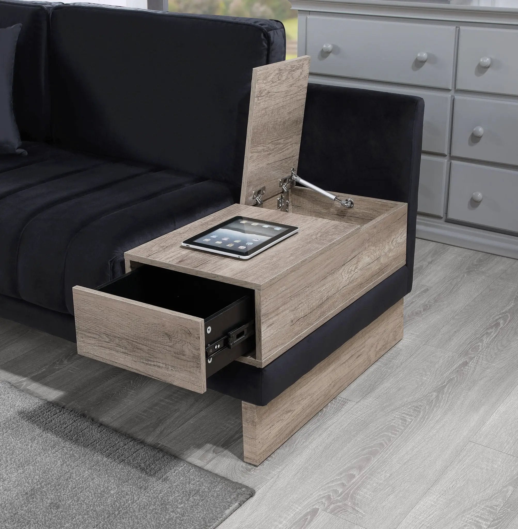 Memphis - Reversible Sectional Sofa Ottoman With Storage Compartment, Drawer, USB ports, Charging Outlets by Unique Piece Furniture
