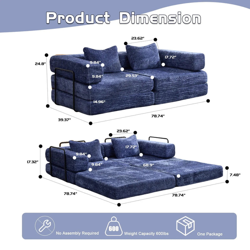 Convertible Floor Sofa Bed With Pillow Back Support Armrest by Unique Piece Furniture