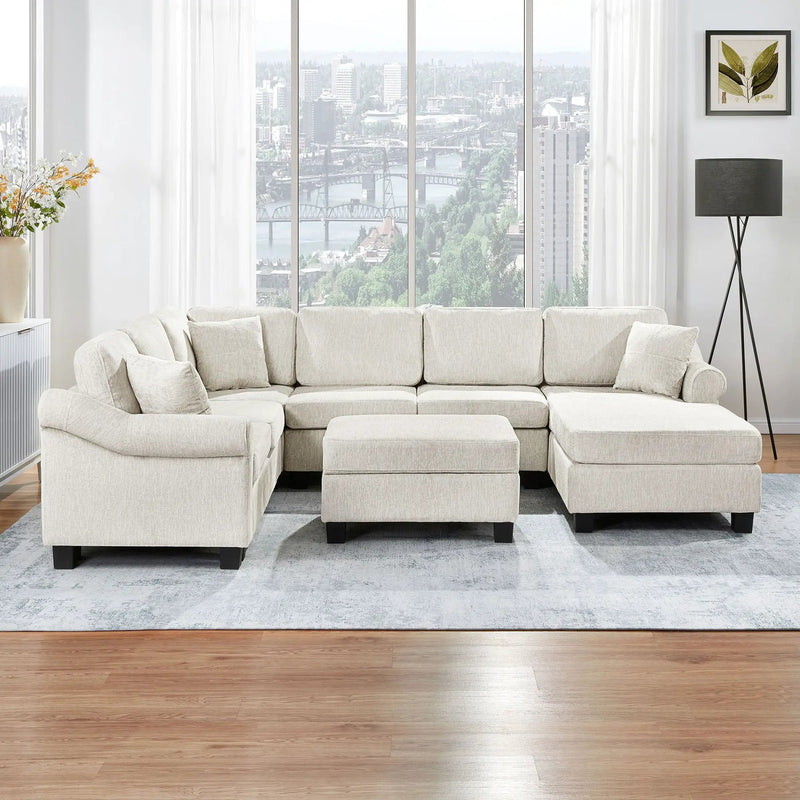 Contemporary U - Shaped Sectional Sofa With Movable Storage Ottoman by HouseOfZazla
