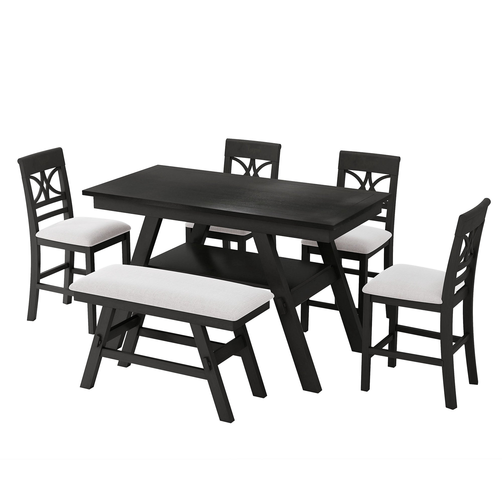 TOPMAX 6-Piece Wood Counter Height Dining Table Set with Storage Shelf by HouseOfZazla