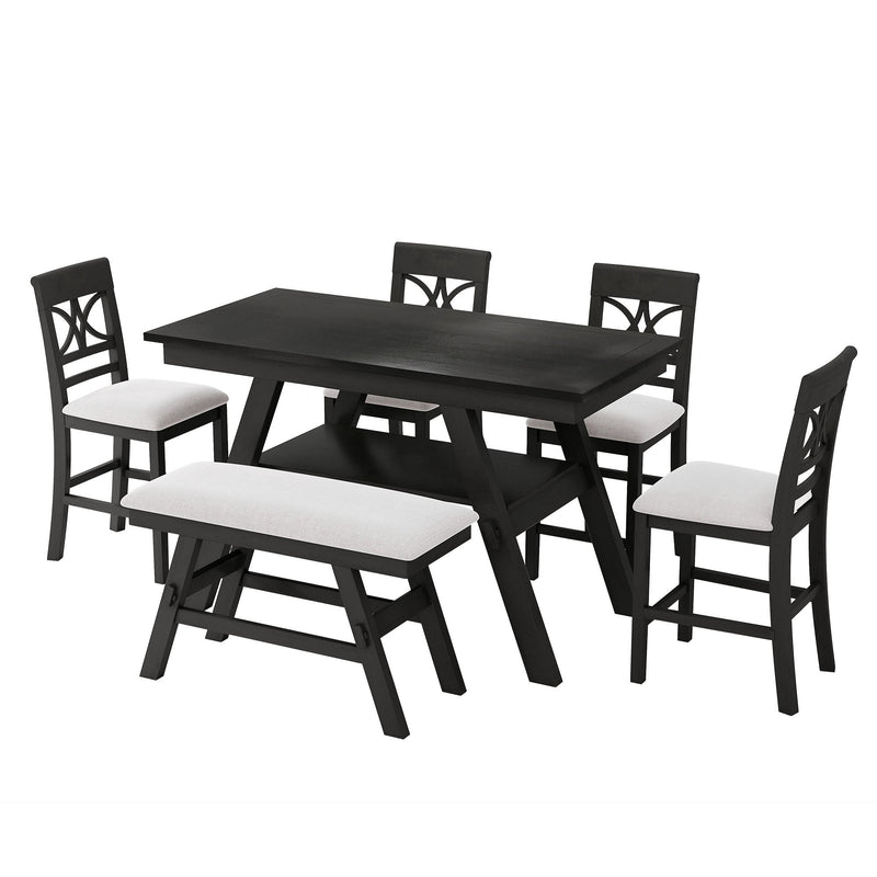 TOPMAX 6-Piece Wood Counter Height Dining Table Set with Storage Shelf by HouseOfZazla