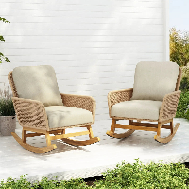 Contemporary Minimalist Wicker Rocking Chair With Soft Cushions And Durable Wooden Frame by HouseOfZazla