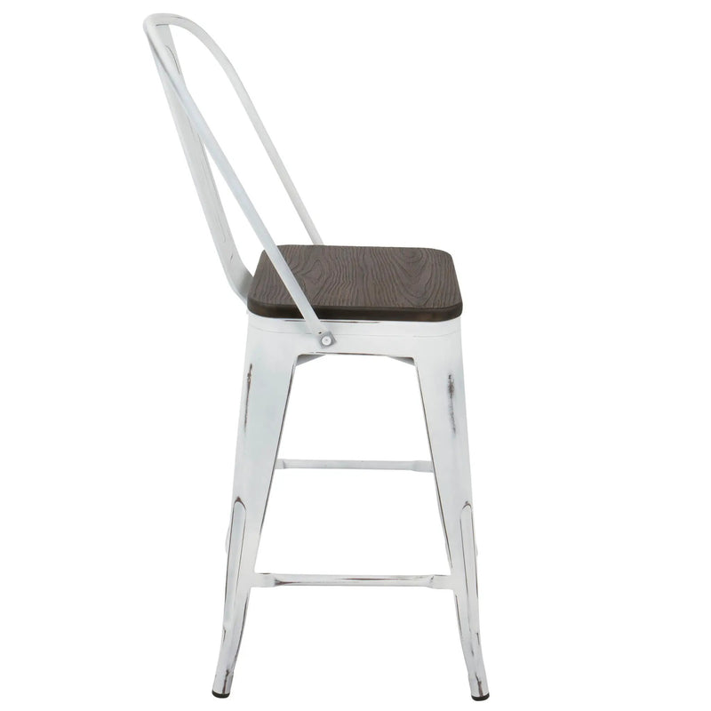Oregon - Industrial High Back Counter Stool (Set of 2) - Vintage White / Espresso by Unique Piece Furniture