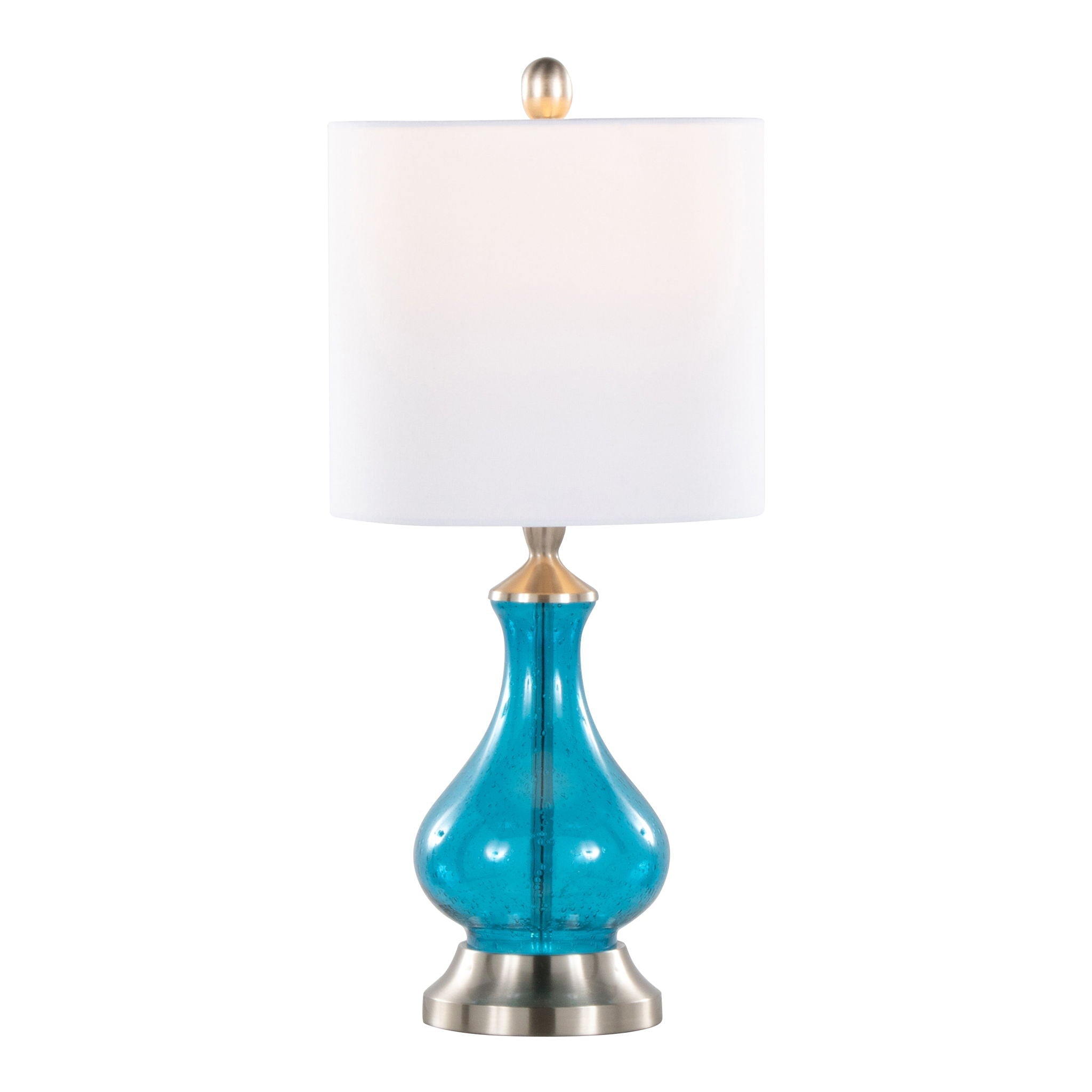 Jasmine - Contemporary Lamp - Clear Sapphire Blue Seeded / Nickel / White by HouseOfZazla