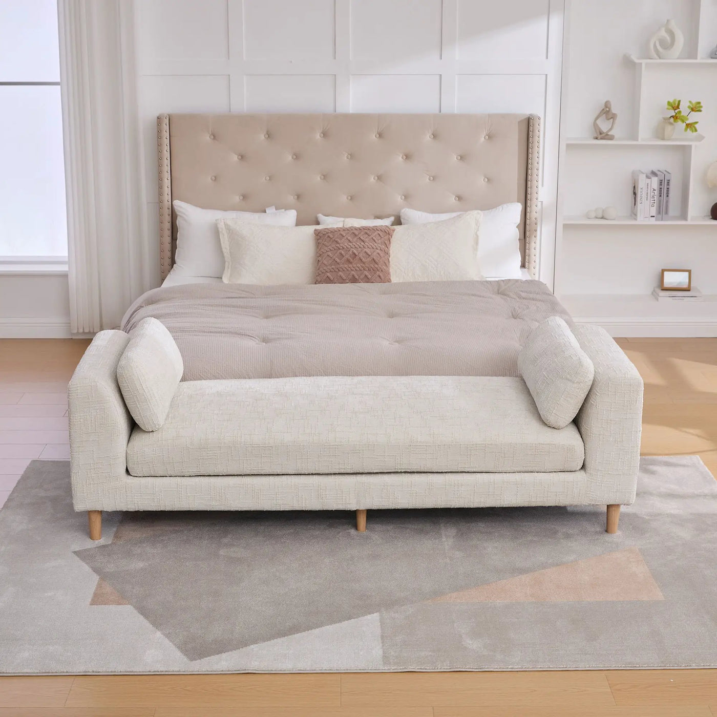 Modern Upholstered End Of Bed Bench With Armrests by Unique Piece Furniture