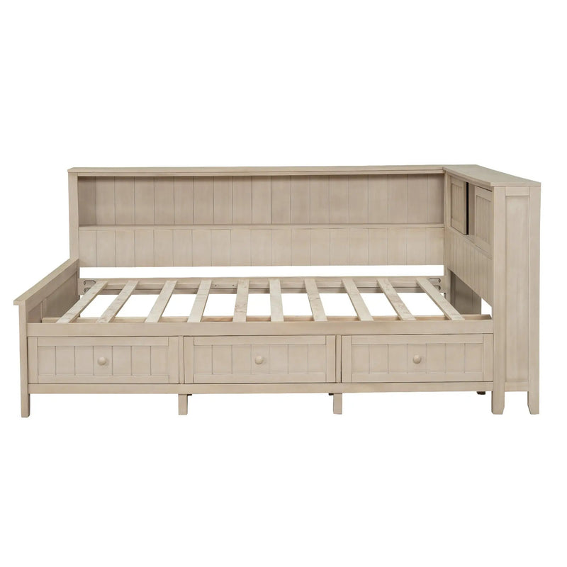 Full Size Wood Daybed with Storage Shelves and 3 Drawers by HouseOfZazla