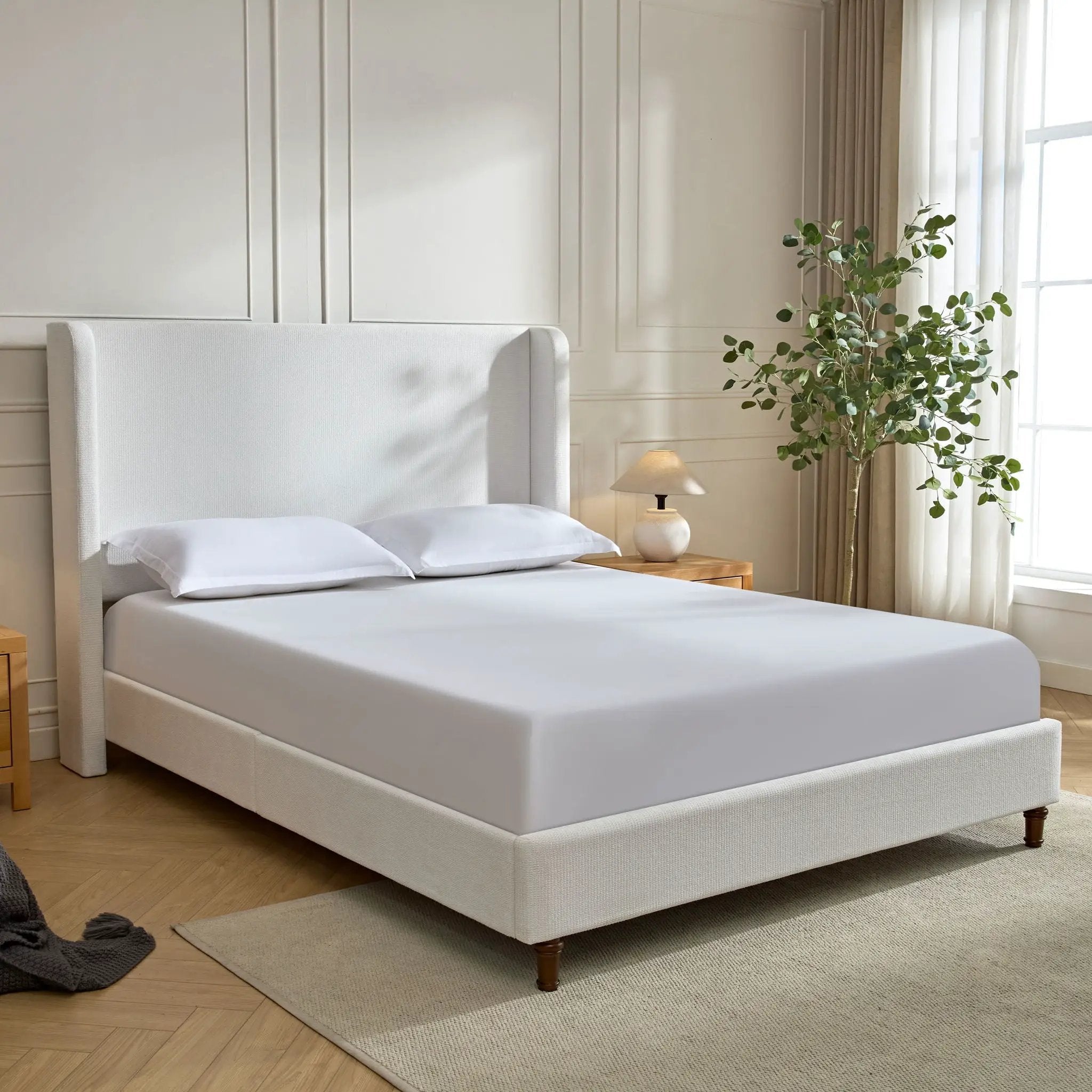 Harper - Tall Headboard Upholstered Bed / High Headboard / Elegant Simplicity / No Box Spring Needed by HouseOfZazla