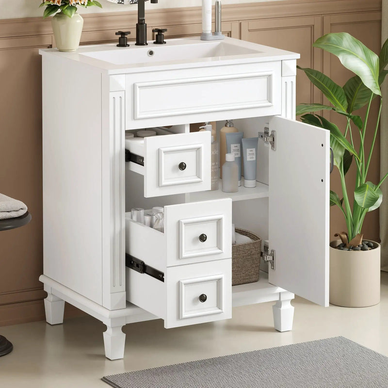 Bathroom Vanity With Sink, Compact Cabinet & 2 Drawers And Adjustable Shelf by Unique Piece Furniture