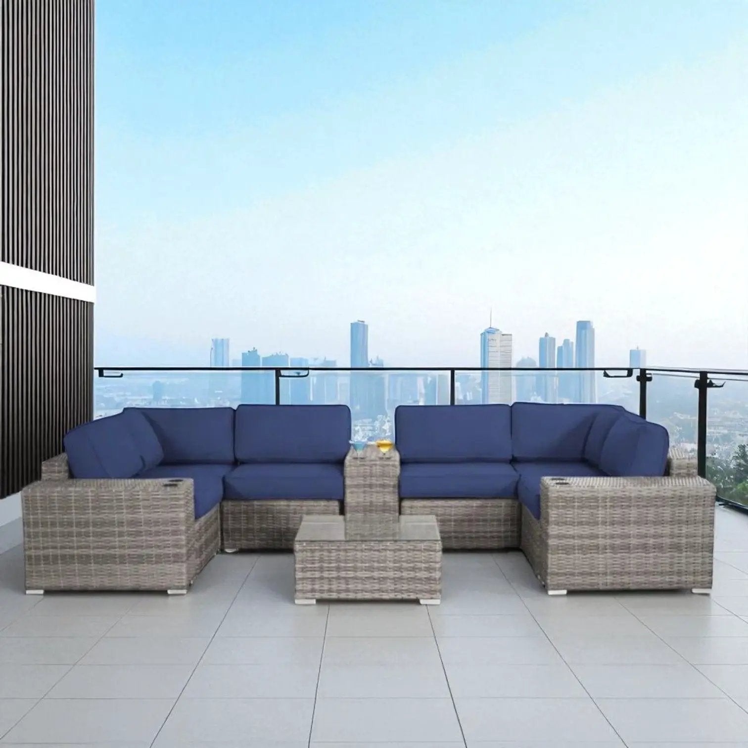 Modern Patio Rattan Sectional Set With Cushions by HouseOfZazla