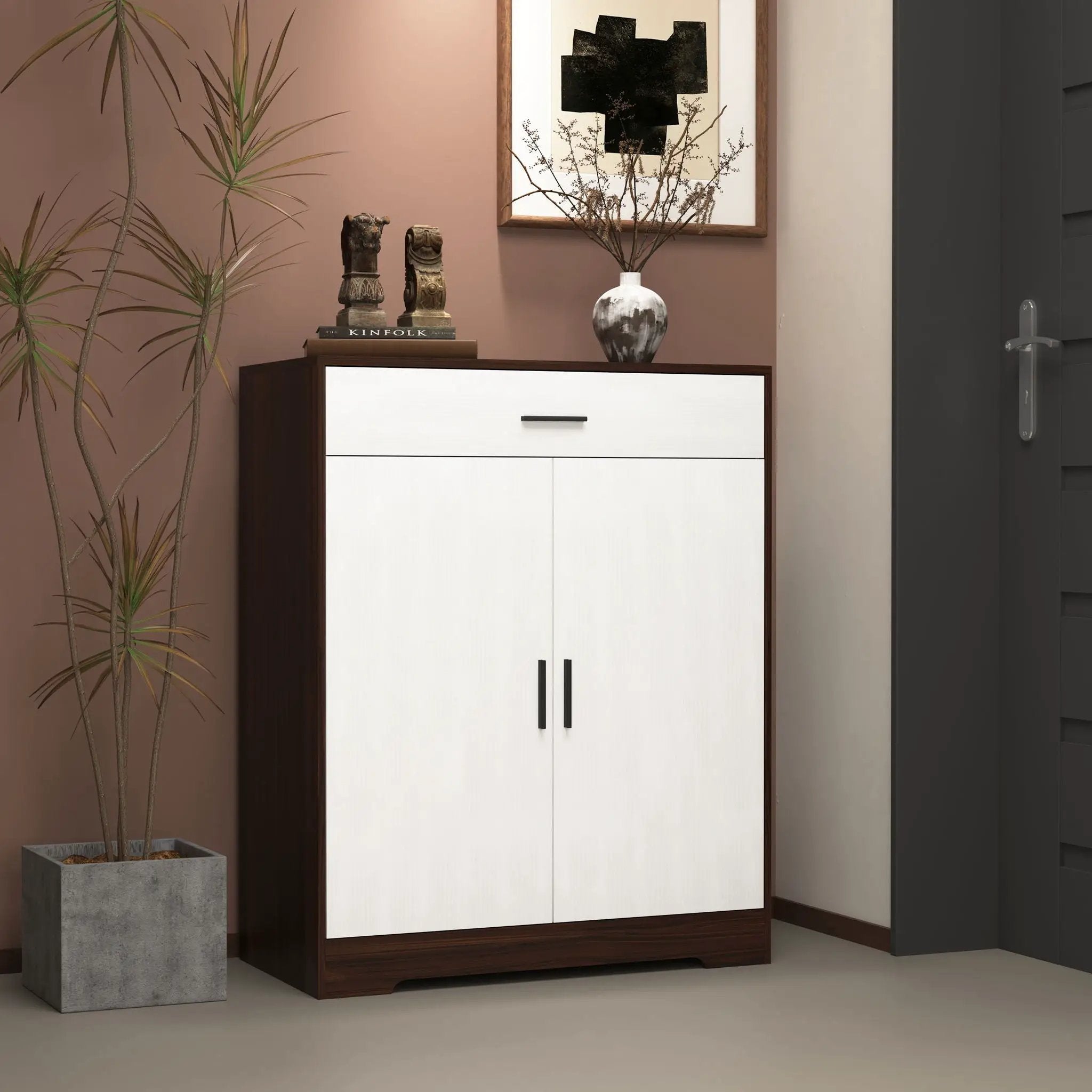 Freestanding Wooden Shoe Cabinet, 4 Tier Organizer With Drawer by Unique Piece Furniture