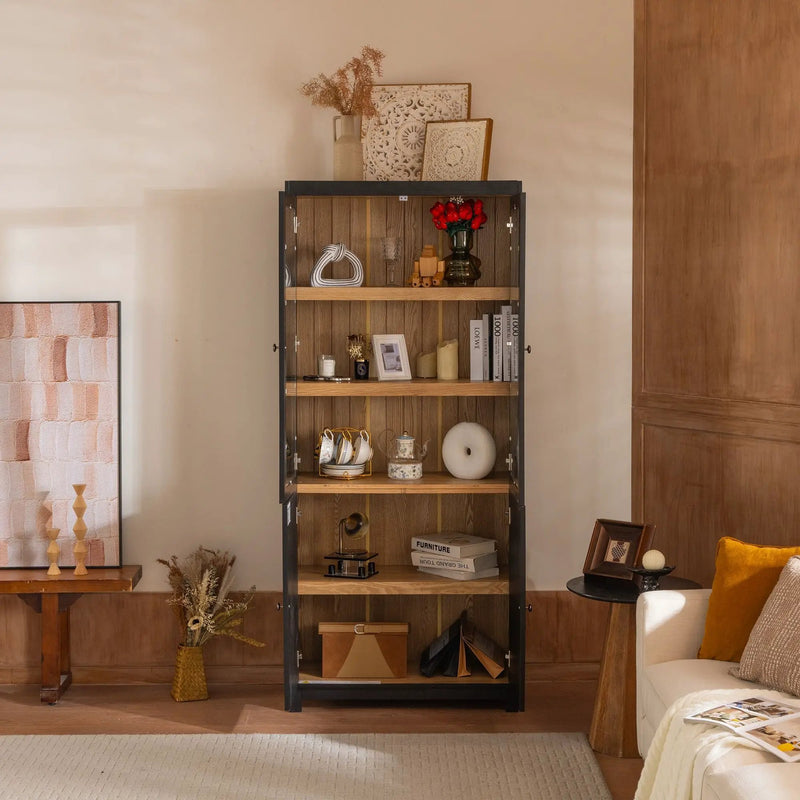 Style Tall Display Cabinet With Glass Doors For Collectibles - Black by Unique Piece Furniture