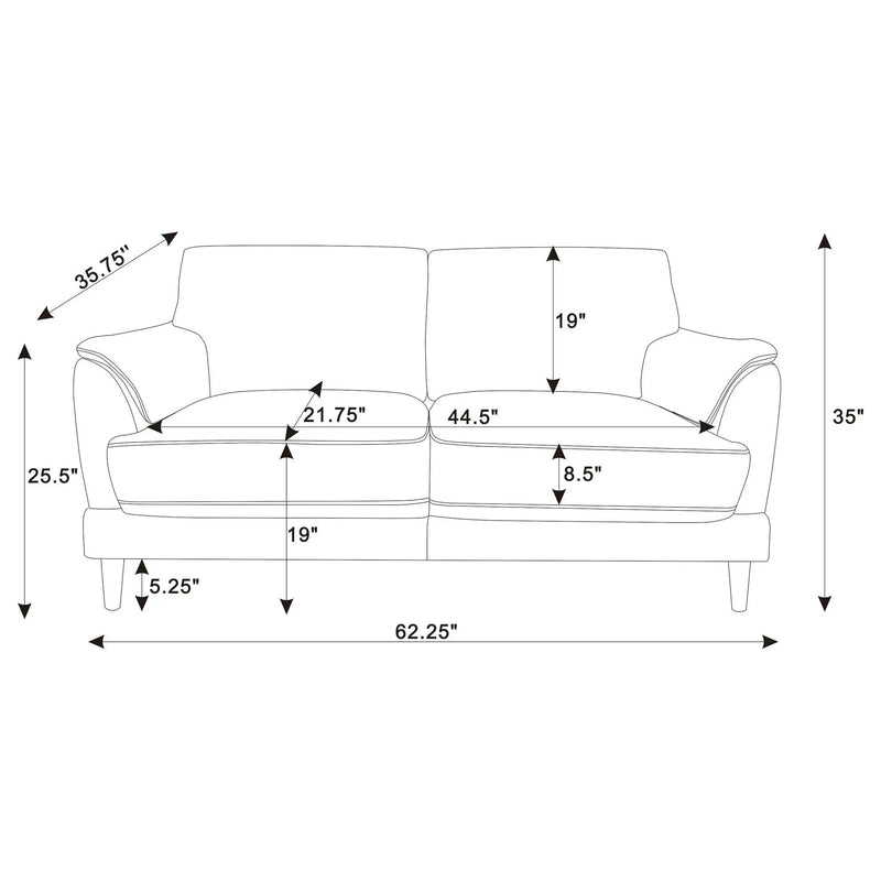 Dania - Upholstered Crescent Loveseat With Curved Tufted Arms - Rust by HouseOfZazla