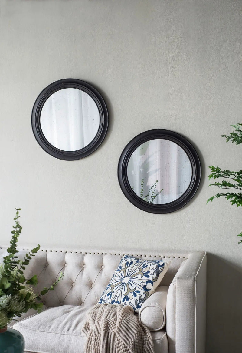Circle Wall Mirror With Wooden Frame, Antique Classic Accent Mirror, For Living Room - Black by HouseOfZazla