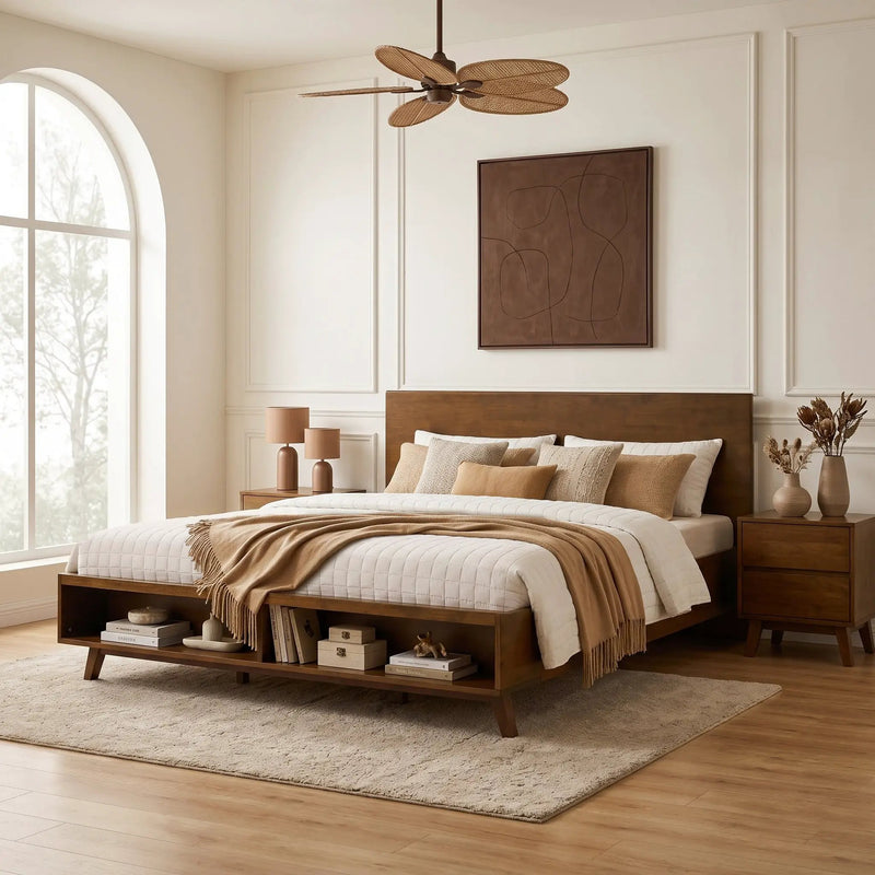 Walnut King Size Platform Bed Frame by HouseOfZazla