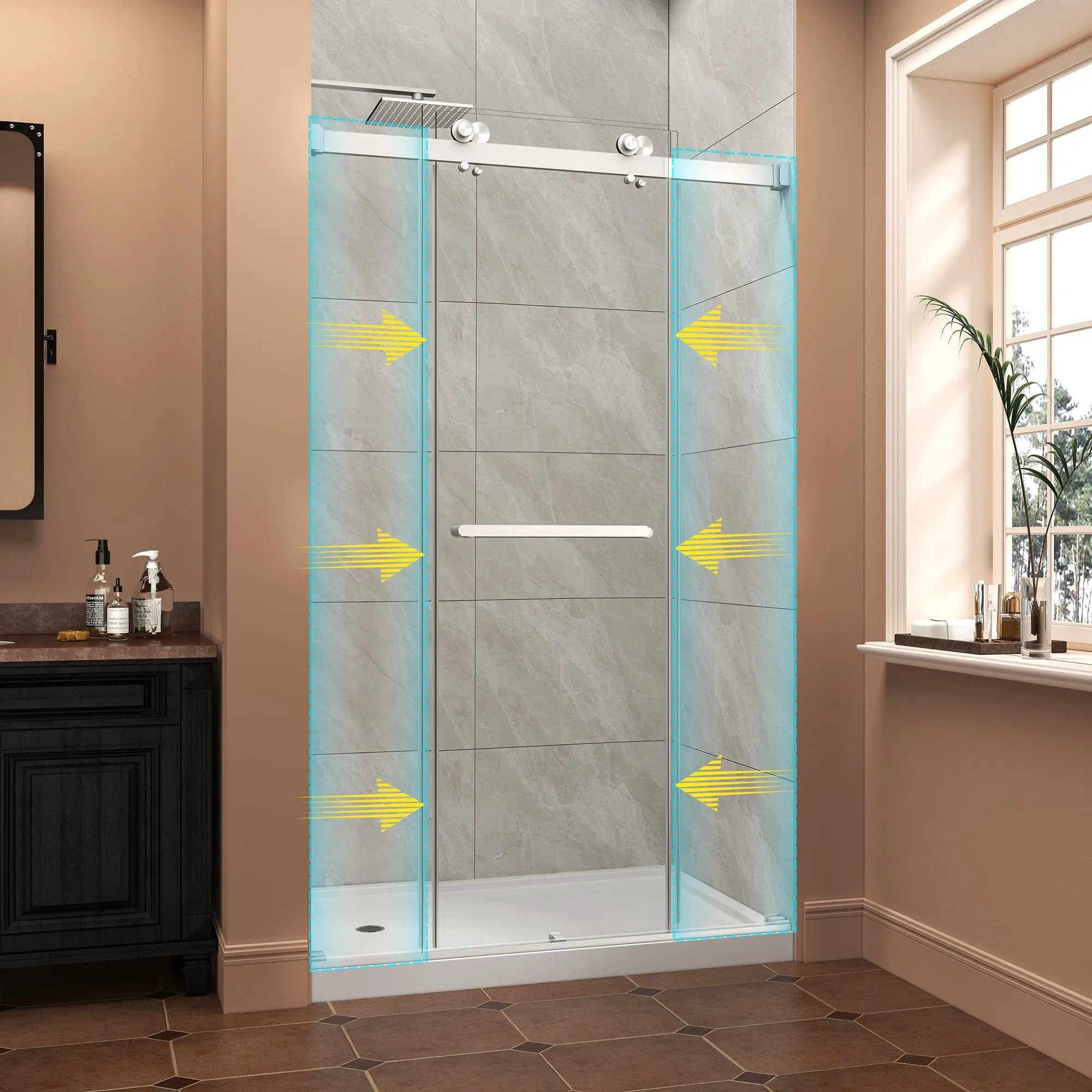 43"-48" W x 76" H Brushed Nickel Reversible Double Bypass Sliding Shower Door by HouseOfZazla