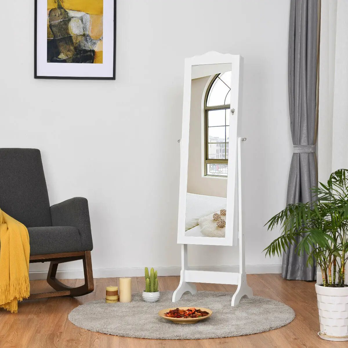 14 LED Jewelry Armoire Cabinet with Full Length Mirror and 4 Tilting Angles by DirectDeals