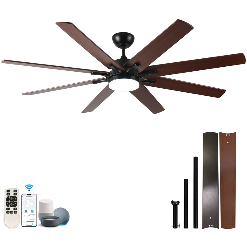 Large Ceiling Fans With Lights And Remote, Indoor / Outdoor Modern Ceiling Fan For Kitchen Living Room Patio, 6 Speed Reversible Quiet DC Motor, Dual Finish 8 Blades - Black by Unique Piece Furniture