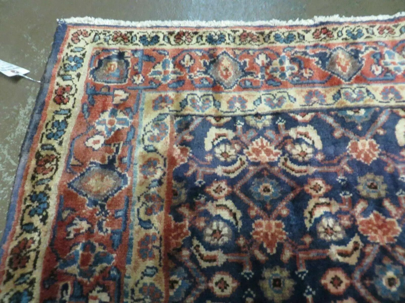 3'7" X 10' Antique Handmade India Floral Oriental Wool Runner Rug Organic Blue by Jewel Rugs